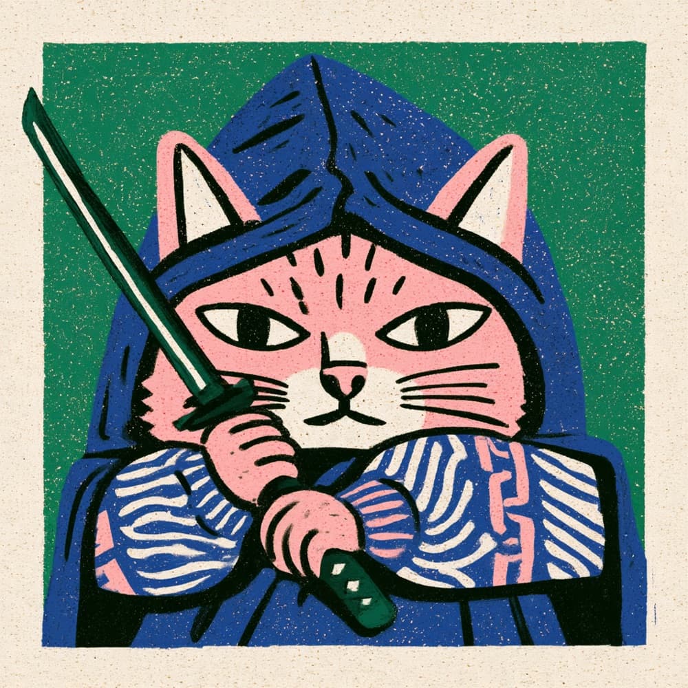 Hoodit holding a sword, ready to trade